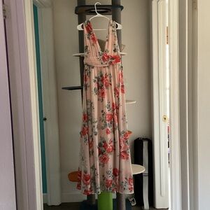Lulu's Pink Floral Maxi Dress